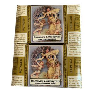 NWT POTAGER Rosemary Lemongrass Set of 2 (6.2 oz) Bars of Pure Vegetable Soap